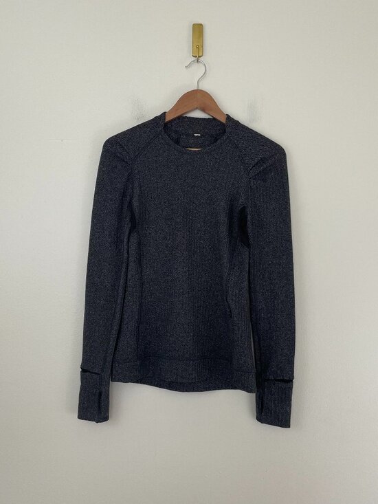 lululemon athletica Tops - Lululemon Think Fast Long Sleeve Top Heathered Herringbone Black Size 6